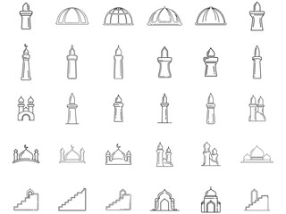 Fototapeta premium Collection of Islamic mosque architectural elements and building outlines