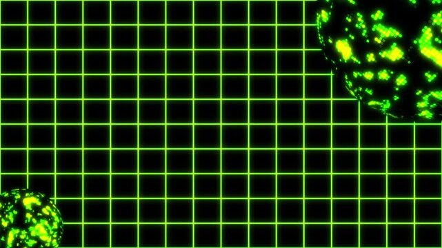 Futuristic Green Grid Background with Glowing Digital Spheres