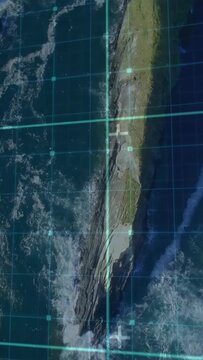 Vertical video: Drone camera initiating cyan HUD scan, translating down reef, mapping hazards