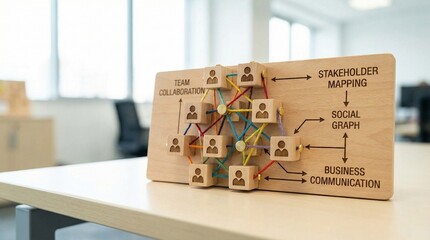 Wooden Model Illustrating Team Collaboration and Network Connections for Business Strategy