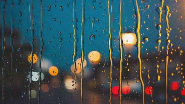 Rainy Window City Lights in Soft Evening Glow