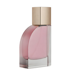 Pink perfume bottle with gold cap isolated on a transparent background