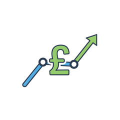 Pound Sterling currency symbol rising graph isolated on a transparent background