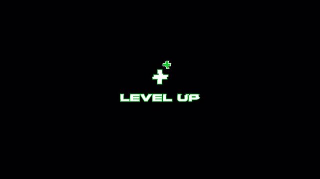 Futuristic Green Glitch Level Up Text Transparent Animation