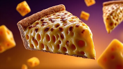 Delicious Floating Pizza Slice with Extra Melted Cheese