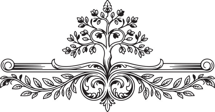 Intricate Black Silhouette of Tree of Life with Ornate Flourishes Vector Art