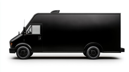 A modern black delivery vehicle highlights urban transport efficiency, symbolizing speed and reliability in logistics and services for cities and communities.