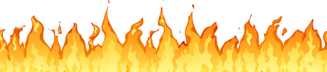 Burning fire flames creating a hot border