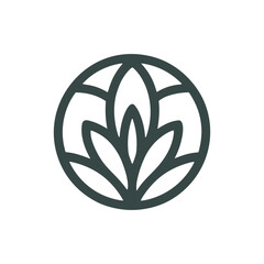 Dark green leafy logo on with circular design