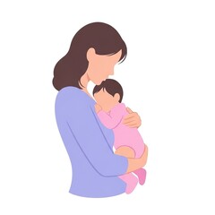 Obraz premium Woman holding baby in pink outfit and blue shirt