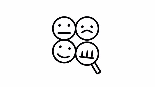 Sentiment Analysis Icon, Minimalist Outline, Seamless Loop Animation, 4K Transparent Background