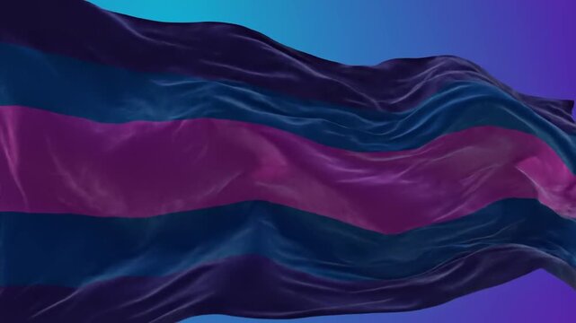 Vibrant bisexual pride flag waving against a bright blue background
