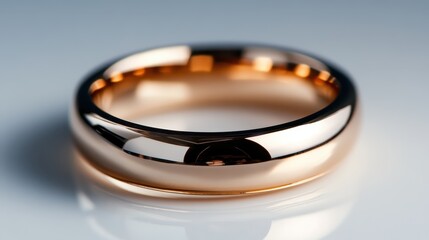 A close-up of a beautiful golden wedding ring, showcasing its polished surface and smooth contours, symbolizing eternal love and commitment, ideal for engagements or anniversaries.