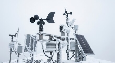 Weather station in snowy landscape environment.