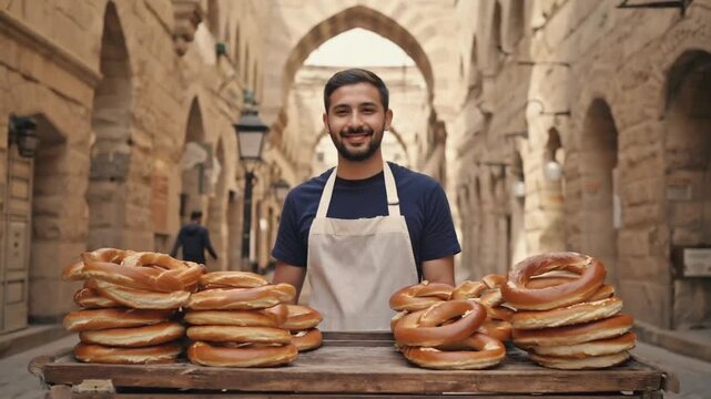 Turkish pretzel vendor.