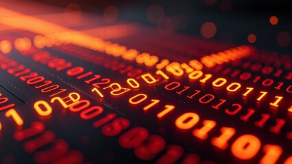 Binary code glowing on dark surface