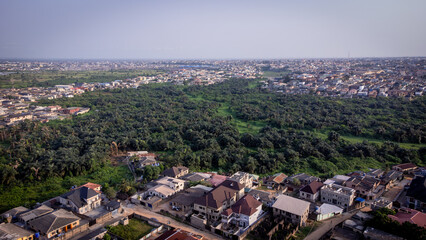 lush green vegetation scattered in-between urban civilization. © Ariyo