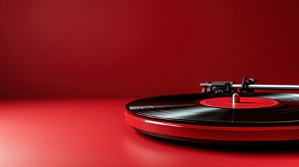 Fototapeta premium An elegant red turntable positioned on a vibrant backdrop, combining the nostalgia of vinyl with modern aesthetic to evoke a sense of style and rhythm in the design.