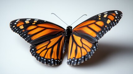 Obraz premium Detailed Macro Shot of a Vibrant Monarch Butterfly on a White Background butterfly white macro wings