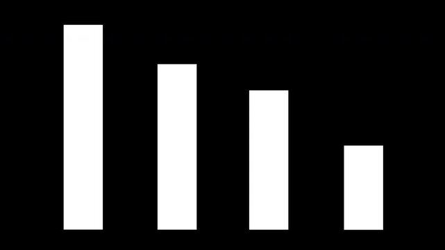Minimalist white bar chart showing a downward trend and financial decrease on a transparent background