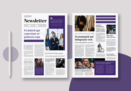 Modern Newsletter Layout With Purple Accents