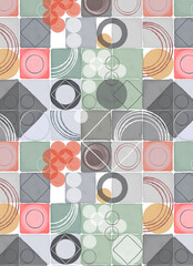 Obraz premium Motifs géométriques carrés et circulaires répétés et colorés pour du textile