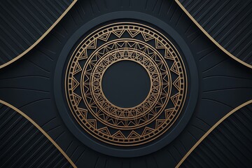 Fototapeta premium Intricate gold mandala design on dark background with geometric patterns