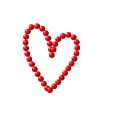 A heart shape made of red beads on transparent background