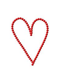 A heart shape made of small red beads on transparent background