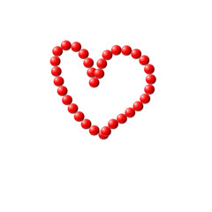 A heart shape made of red beads on transparent background