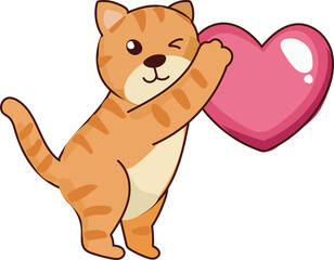 Fototapeta premium Orange cat with two hearts valentines cute romance sticker