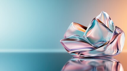 Fototapeta premium This beautiful glass lotus flower is delicately crafted, showcasing stunning colors and a reflective surface that enhances its elegant design and artistic details.