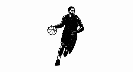 Obraz premium A monochrome silhouette of a basketball player dribbling