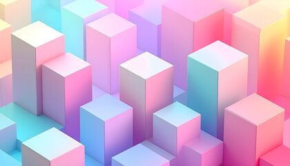 Isometric three dimensional cubes in various heights featuring soft pastel colors and clean studio lighting on a minimalist background surface generative AI