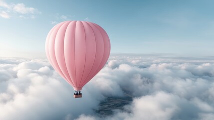 Fototapeta premium A vibrant pink hot air balloon soaring amidst soft clouds, capturing the essence of adventure and freedom associated with ballooning, evoking feelings of joy and exploration.