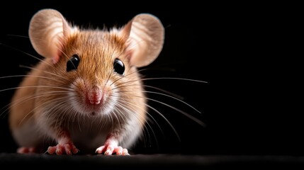 Fototapeta premium A charming close-up image of a small mouse showcasing its large ears and bright eyes, highlighting the endearing qualities of these tiny creatures in nature.