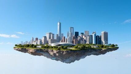 Obraz premium Floating island with city skyline