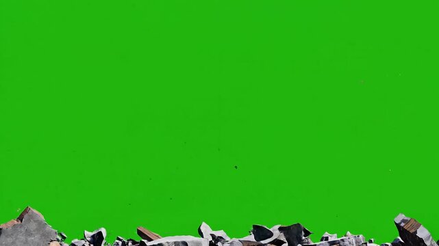 Black rocks falling on green screen background