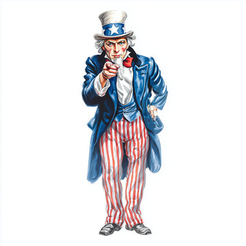 Uncle Sam pointing and encouraging patriotism in iconic outfit  