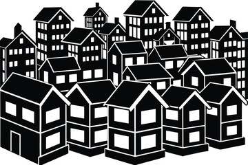 mixed density housing blocks silhouette vector ill