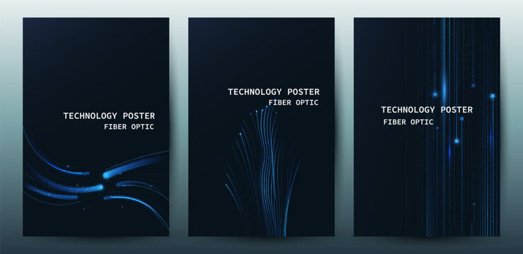 Fiber Optic Line Light Speed Abstract Optical Technology Network Poster Set