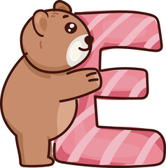 Teddy bear holding letter E valentines typography sticker