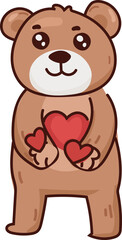 Teddy bear holding heart on chest valentines love illustration