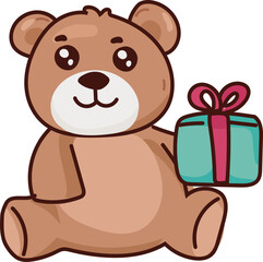 Teddy bear sitting with gift box valentines present illustration