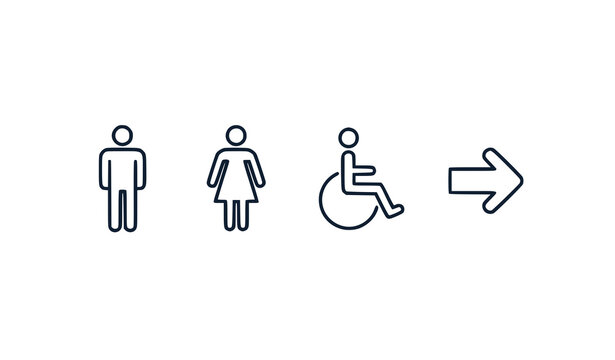 Diverse Restroom Signs with Arrow Direction Vector Illustration