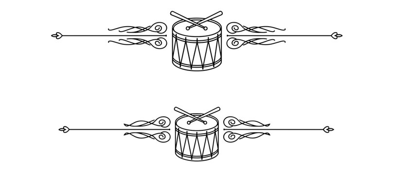 Decorative text dividers with drums  in elegant line art design