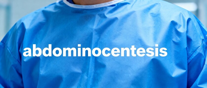 Abdominocentesis medical term written on a doctors surgical gown.