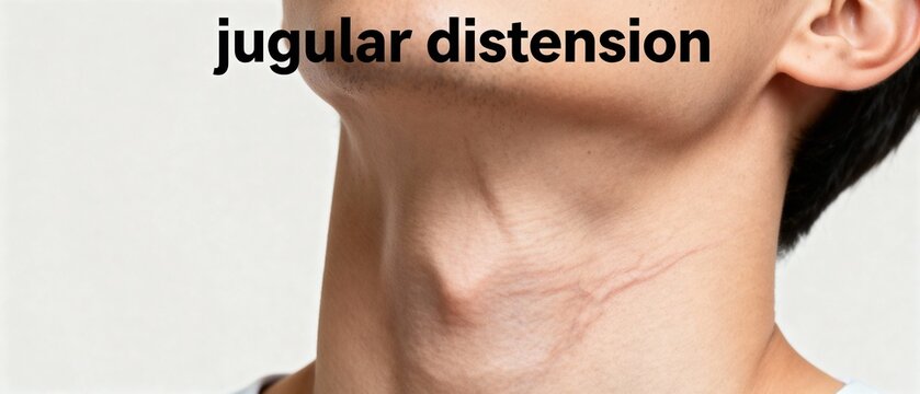 Close-up of Jugular Vein Distension a medical symptom on a persons neck against a white background.