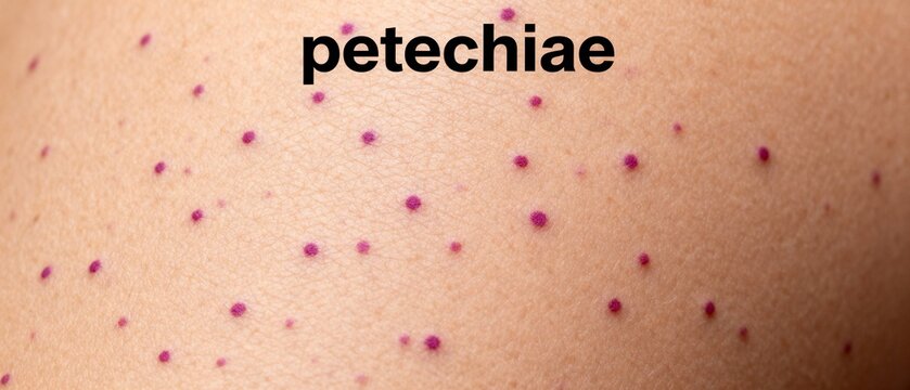 Close-up view of petechiae, a skin condition characterized by small red and purple spots due to minor bleeding.