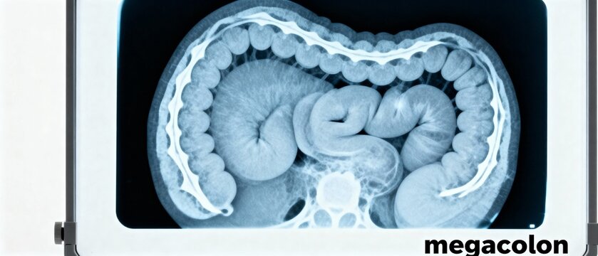 Computed tomography scan of the abdomen showing a severe case of megacolon, an abnormal dilation of the colon.